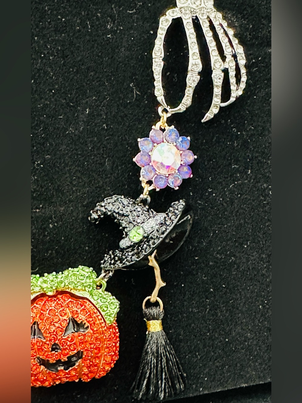 Betsey Johnson Halloween Charm Rhinestone Necklace & Matching Bracelet - Picture 7 of 11